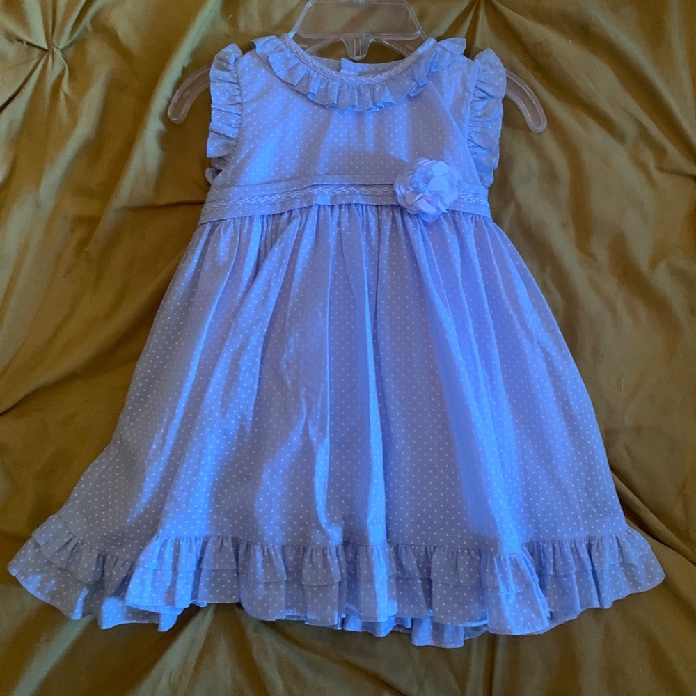 Luli & Me Light Blue Polka Dot Dress with Ruffles